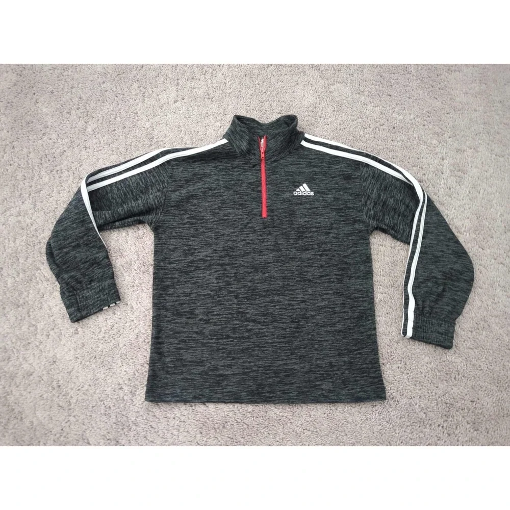 Adidas‎ Sweatshirt Youth Boys S Heather Gray 1/4 Zip Three Stripes Long Sleeve